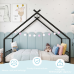 Black House Shaped Twin Size Kids Metal Bed with Side Rails, Platform Bed No Box Spring Needed, Safe & Sturdy Metal Frame for Kids Toddlers, US Standard Size - Image 6