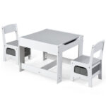 2-in-1 Kids Activity Table and Chairs Set, Double-Sided Whiteboard & Blackboard, with Hidden Storage, Certified Non-Toxic MDF, Perfect Gift for 3-7 Years Old (White) - Image 3