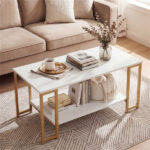 2-Tier Modern Coffee Table with Open Storage Shelf for Living Room & Robot Vacuum Friendly - Image 9