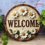 CIFbuy Welcome | Daisy Pattern Circular Iron Sign, 2D Flat Vintage Metal Wall Art, Rustic Welcome Theme Decor For Bedroom Bathroom Livi TikTok, TikTok, Livi Self-pickup Logiopics - Image 6