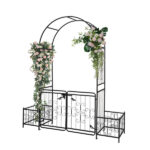 198.5*50*219cm Courtyard Arc Top With Door With Planting Frame Iron Art Iron Arch Black - Image 4