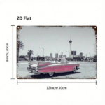 CIFbuy Vintage Pink Convertible Car Metal Sign 8x12 Inch, Retro Skyscraper Wall Art For Home Bar Garage Cafe Club, 2D Flat Printed Squa TikTok, TikTok, Art For Home Bar Garage Cafe Club Self-pickup Logiopics - Image 2