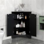 Black Triangle Bathroom Storage Cabinet with Adjustable Shelves, Freestanding Floor Cabinet for Home Kitchen - Image 8