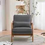 Same Code 33734058 Oak Armrest Oak Upholstered Single Lounge Chair Indoor Lounge Chair Dark Grey - Image 18