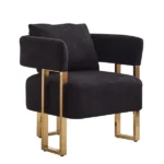 TS Modern decorative chair, living room side chair with gold metal legs, no wheels, suitable for dressing area, reception room, office,Teddy fleece upholstered metal foot sofa 2PCS Black - Image 5