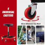 Red Heavy-Duty Adjustable Height Rolling Stool With Tool Tray Storage 330 LBS Capacity - Image 7