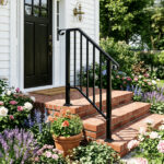 [Same Code 55022277 82359152]Artisasset Matte Black Outdoor 2-Step Iron Handrail - Image 18