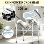 Light Blue Padded Bath Seat – Height Adjustable Anti-slip Shower Chair with Arms and Back - Image 6