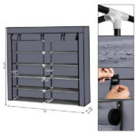 7 Tiers Portable Shoe Rack Closet Fabric Cover Shoe Storage Organizer Cabinet Gray - Image 3