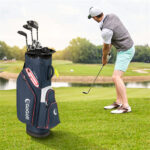 14-Way Golf Cart Bag - 6 Zippered Pockets+Cooler Pocket, Waterproof Zippers, Navy + Red - Image 4