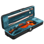 Brand new 4/4 natural tiger-striped acoustic violin set includes pitch stickers, tuner, strings, shoulder rest, rosin, bow, and premium gift box. - Image 4