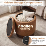 Brown 360° Swivel Storage Ottoman, 43.18×45.72cm Faux Leather Vanity Stool with 26.50L Hidden Space - Image 9