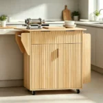 Do Not Sale on Amazon 2-Door 1-Drawer Grille Food Cart Gold-Plated Aluminum Alloy Door Handles Vacuum-Formed Door Panels Rubberwood Countertop MDF sideboard 31.5*26.69*35.04in Oak - Image 9