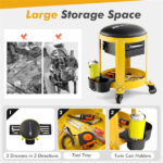 Workshop Creeper Seat with Removable Padded Seat and Drawers-Yellow - Image 6