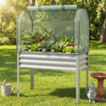3-in-1 Metal Raised Garden Bed with Mini Greenhouse Cover, Elevated Planter Box - Silver - Image 2