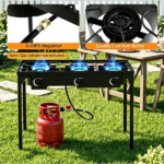 3 Burner Propane Stove 240000 BTU Portable Outdoor Propane Burner Stove Black Metal Frame Max 660 LBS Load Capacity Adjustable Heat Control Gas Stove for Soup Stir-Fry Barbecue Picnic - Image 6