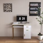 White particleboard and iron pipe, 97*35*78cm, 2 drawers and 1 door, computer desk, suitable for multiple scenarios - Image 10