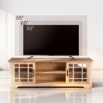 59.05 Inch Low Profile TV Stand - Light Brown Laminate Particle Board Media Console with Double Slatted Doors, Entertainment Center for Living Room & Bedroom - Image 20