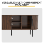 Walnut Embossed Particle Board TV Stand, Oval Tabletop 147×35×58cm, Modern Entertainment Center with Sliding Grid Doors, Media Console Cabinet for Living Room Bedroom - Image 10