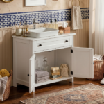 1-Drawer 2-Door Bathroom Vanity Bathroom Cabinet Washbasin Not Included 23.62*11.81*23.62in White - Image 8