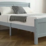 Full Single Bed Frame Vertical Striped Decorative Curved Headboard and Footboard Bed Frame Painted + Melamine Veneer & Pine + MDF Wood Bed 77.8*56.54*37.8in Grey - Image 15