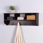 Espresso Entryway Wall Mounted Coat Rack with 4 Dual Hooks Living Room Wooden Storage Shelf - Image 2