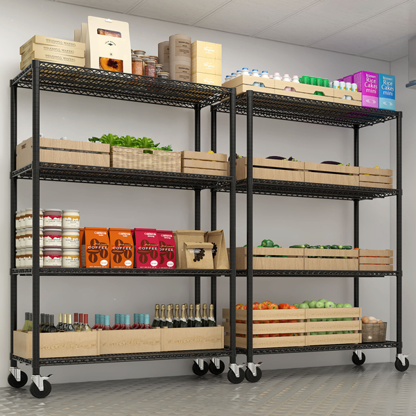 Heavy Duty Storage Shelves 55.12" W Wire Shelving Unit with Wheels 3200LBS NSF Metal Shelves for Storage Adjustable Garage Storage Rack Pantry Shelf Commercial Shelving, 75.59" H X 55.12''W X 23.62