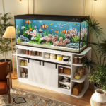 75 Gallon Fish Tank Stand with LED Light &Power Outlets, 55-75 Gallon Aquarium Stand with Sliding Fluted Doors, 2 Large Cabinet and Storage Shelves, Cabinet for 2 Fish Tank Accessories Storage,1200 LB - Image 9