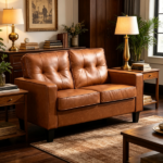 Brown 51" Wide Double Sofa – 2-Seater Tufted PU Leather Loveseat with Padded Armrests - Image 6