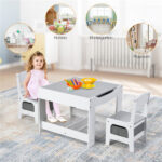 2-in-1 Kids Activity Table and Chairs Set, Double-Sided Whiteboard & Blackboard, with Hidden Storage, Certified Non-Toxic MDF, Perfect Gift for 3-7 Years Old (White) - Image 11