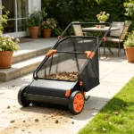 26" Push Lawn Sweeper, 7 cu. ft. Leaf & Grass Collector with Adjustable Brush Height & Rubber Wheels