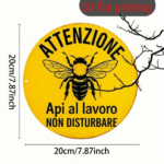 CIFbuy Vintage Bee Warning Sign 8x8 Inch, 2D Flat Round Decorative Plaque For Garden Farm Beehive Kitchen Office Studio Wall Art TikTok, TikTok, Self-pickup Logiopics - Image 4