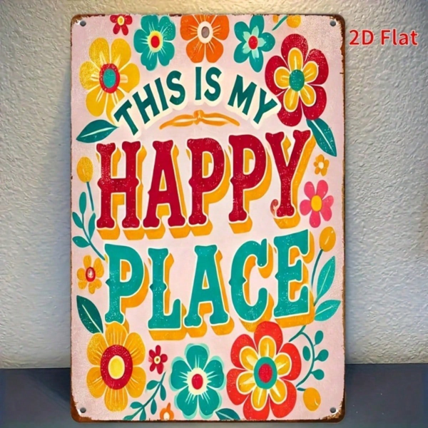 CIFbuy Happy Place Welcome Sign 8x12 Inch Colorful Floral Iron Metal Wall Hanging, Durable Contemporary Art Decor For Home Garden Indoo TikTok, TikTok, ng Self-pickup Logiopics