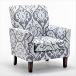 Patterned Polyester Blend Armchair, Solid Birch Wood Frame with Brown Tapered Legs, Foam Padded Accent Chair with Trim Detail for Living Room Office - Image 2