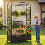 5.5 FT Raised Garden Bed with Trellis Self-Watering Planter Boxes with Lockable Wheels, 2 Configurations Vertical Garden Planter for Patio Balcony - Image 8