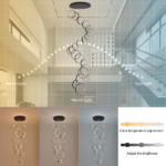 20 Ring High Ceiling Chandelier Foyer, Black Modern LED Large Staircase Long Chandeliers Light Fixture with Remote for Entryway Living Room - Image 8