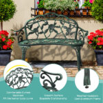 Outdoor Cast Aluminum Patio Bench, Porch Bench Chair with Curved Legs Rose Pattern, Antique Green SAME AS 91404878 - Image 7