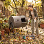 Dual Chamber Compost Tumbler 37.5Gal 360° Rotating Compost Bin with Stirring Blades for Garden-Coffee - Image 2