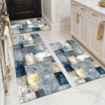 Three-piece kitchen rug set, non-slip and washable, abstract pattern kitchen hallway rug, soft and comfortable, suitable for sinks, floors, entrances, hallways and bathrooms.
