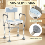 Light Blue Padded Bath Seat – Height Adjustable Anti-slip Shower Chair with Arms and Back - Image 4