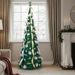 7 FT Fully Decorated Pre-lit Christmas Tree, Pop Up Artificial Xmas Tree with 200 Warm Lights Remote Control and Godlen & Silver Ornaments for Home Office Store Holiday Deco - Image 12