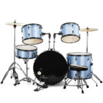 Full Size Adult Drum Set 5-Piece Blue with Bass Drum, two Tom Drum, Snare Drum, Floor Tom, 16" Ride Cymbal, 14" Hi-hat Cymbals, Stool, Drum Pedal, Sticks - Image 4