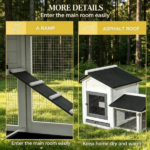 62" White Rabbit Hutch, Wooden Bunny Hutch, Guinea Pig Cage, Small Animal Enclosure with Run Area, Removable Tray, Asphalt Roof, Lockable Doors and Ramp - Image 4