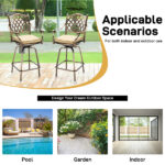 Outdoor Swivel Bar Stools Set of 2, Cast Aluminum Patio Bar Height Chairs, All-Weather Bar Dining Chairs Outdoor Swivel Chairs Furniture (Grid Back) - Image 15