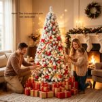 6 FT Snow Flocked Artificial Christmas Tree with 600 Branch Tips, Hinged PVC Xmas Tree Foldable Metal Stand Flame Retardant for Home Office Holiday Party Decor White Green - Image 8