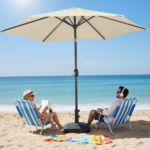 9ft Patio Umbrella, Outdoor Market Umbrella with Push Button Tilt, Crank Handle, 6 Sturdy Iron Ribs, UPF 50+ Waterproof Solution-Dyed Polyester Canopy, for Garden, Deck, Backyard, Poolside, Beige - Image 24