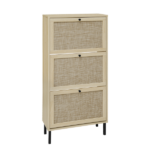 Rattan 3 Door Shoe Rack, Freestanding Modern Shoe Storage Cabinet, for Entryway - Image 6