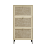 Rattan 3 Door Shoe Rack, Freestanding Modern Shoe Storage Cabinet, for Entryway - Image 7