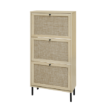 Rattan 3 Door Shoe Rack, Freestanding Modern Shoe Storage Cabinet, for Entryway - Image 8