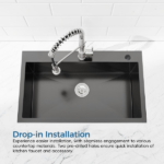 Stainless Steel Kitchen Sink, 32″x19″ Single Bowl, Overmount Handmade Sink in Black, with US Standard Drain and Hook[Unable ship on weekends, TK/TEMU only for pickup, only TX10643 warehouse supports GOFO] - Image 3